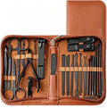 Premium 26-in-1 Manicure & Pedicure Kit – Stainless Steel Nail Clippers Set with Brown PU Leather Travel Case for Men & Women