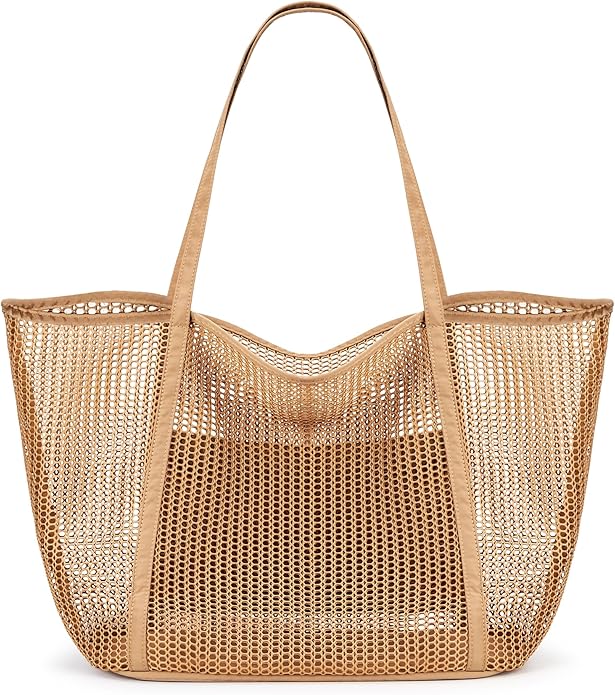 KALIDI Upgrade Version Beach Mesh Tote Bag MAX 27L Large capacity,Shoulder Bag Nylon Hobo Women Casual Foldable Beach Picnic