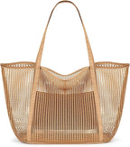 KALIDI Upgrade Version Beach Mesh Tote Bag MAX 27L Large capacity,Shoulder Bag Nylon Hobo Women Casual Foldable Beach Picnic