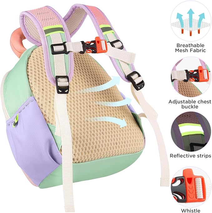 GAGAKU Toddler Backpack for 2-4 years with Whistle & Reflective Strip, Purple Pink Cloud Girls Backpack Splash-proof Water Design Lightweight School Preschool Bookbag