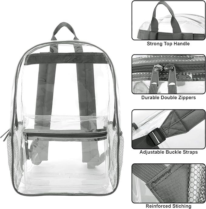 Trail maker Clear Backpack Heavy Duty with Padded Straps, Side Pockets for Kids, Boys, Girls, School, Stadium Approved Events