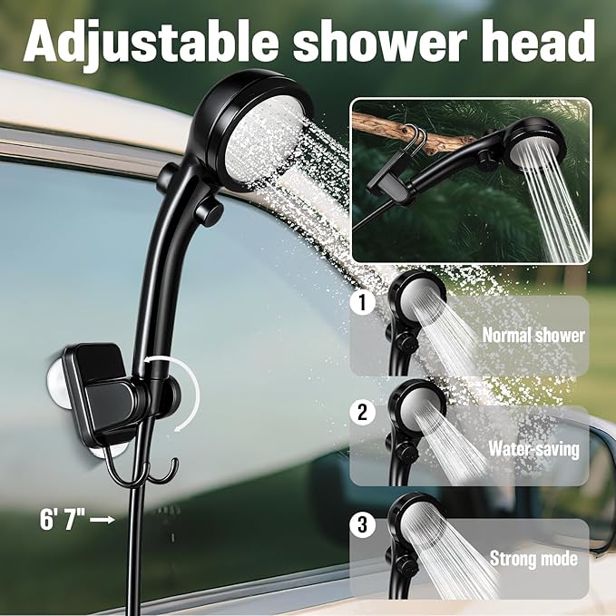 Portable Camping Shower, 6000mAh Rechargeable Shower Pump, Large Capacity Foldable Bucket, 6' 7" Filtered Shower Head, Summer Beach, Outdoor Camp Showering, Hiking, Pet Bath, RV Car Wash, Water Plant