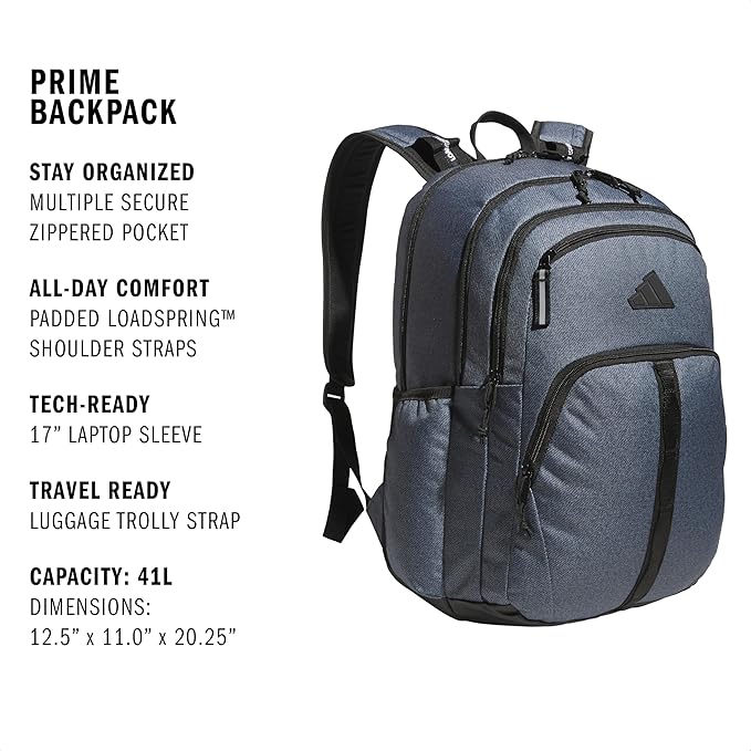 adidas Prime 7 Backpack for Laptop, School and Travel, 37L