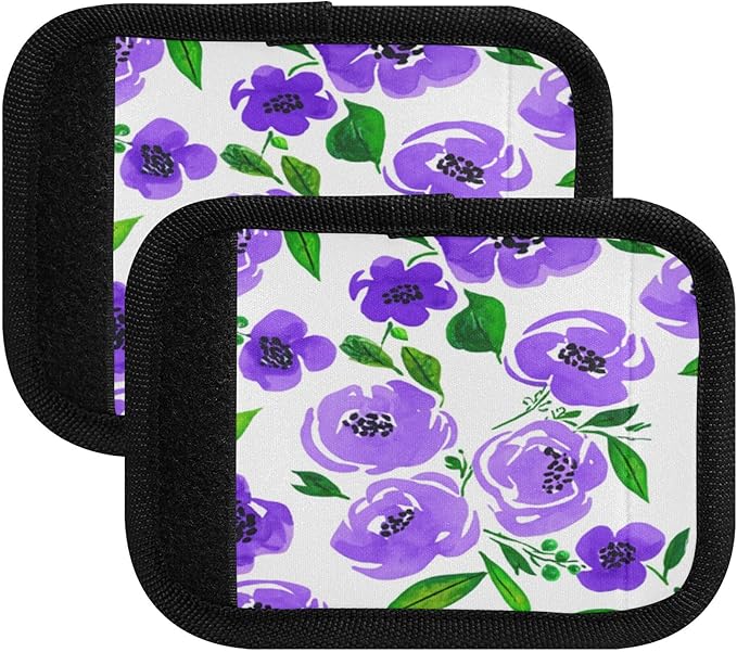 2 Pack Purple Flowers Luggage Handle Wrap, Detachable Luggage Tag, Neoprene Suitcase Wrap with Comfort Grip & Bright Identifier for Suitcase, Travel Bag, Sports Bag
