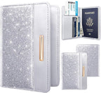 Passport Holder Cover Women's Travel Wallet RFID Blocking Cute Slim Passport Wallet with Elastic Band, Silver