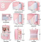 8 Set Packing Cubes for Travel, Gifts for Women Mom,Anti-Tearing Suitcase Organizer for Luggage with Shoe & Hanging Toiletry Bag,OlarHike Vacation Essentials & Accessories for Cruise Ship,Dream Pink