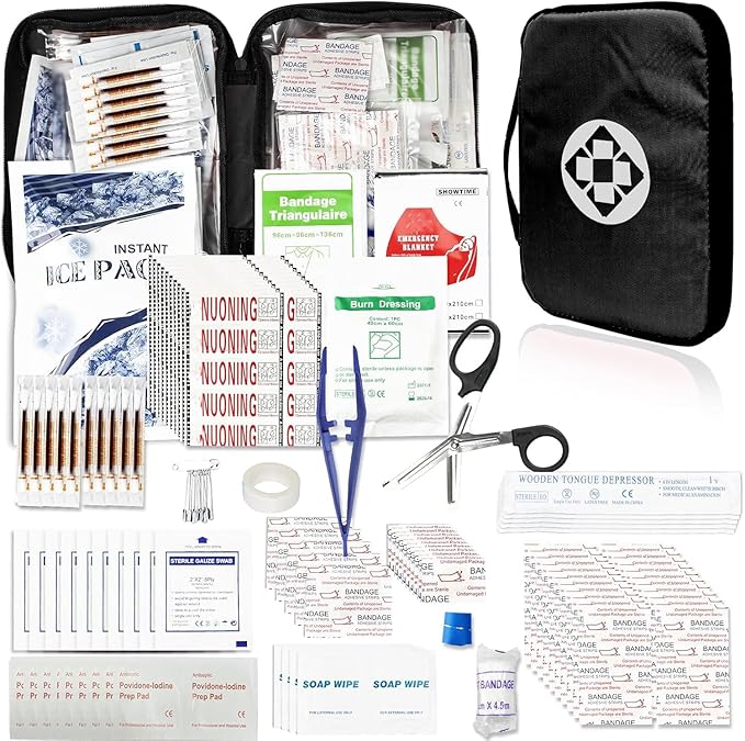 300Piece Travel First Aid Emergency Kit Home Essentials Hiking Survival Essential Kit for Outdoor Adventure Mini First Aid Kit for Backpack, Black 1st Aid
