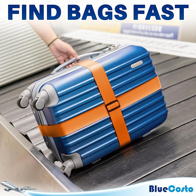 Luggage Straps for Suitcases - TSA Approved - Orange, 4 PK - Premium Nylon Belts for Suitcase, Briefcase & Travel Bag - Adjustable Strap Length 46" - 78"