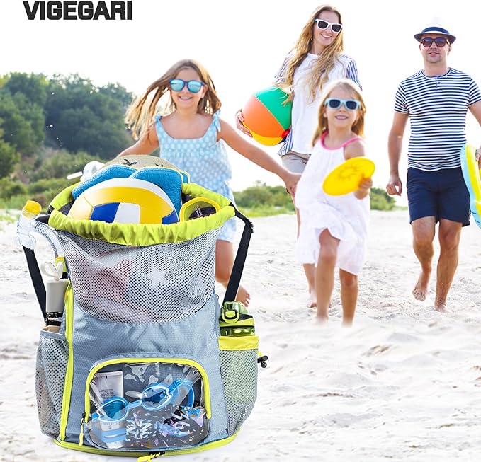 Mesh Drawstring Backpack with Shoe Compartment, Sandproof Beach Swim Bag with Wet Pocket, Pool Gym Shower Bag for Travel Summer Camp