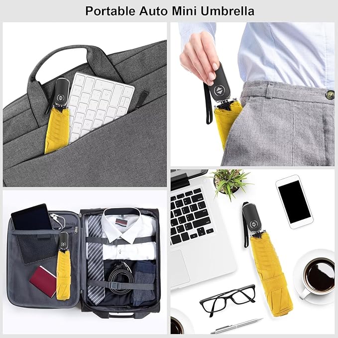 Compact Travel Umbrella for Purse - Flat Handle, Waterproof for Light Rain