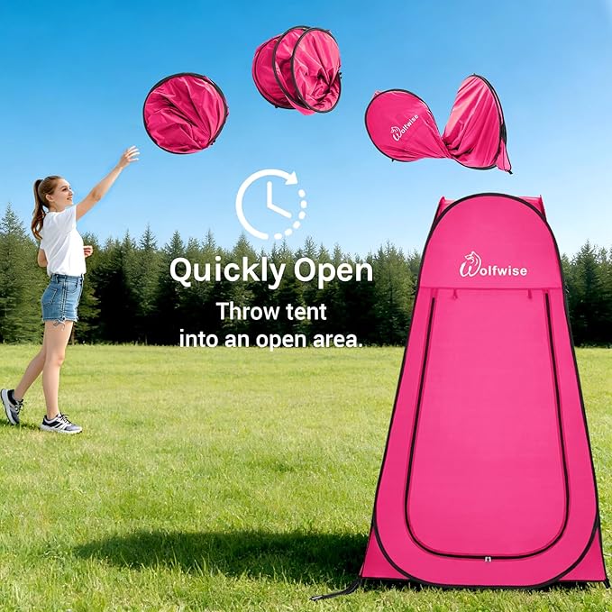 Wolfwise Pop Up Shower Tent for Camping, Portable Instant Changing Tent with Ventilation Window & Carry Bag, Privacy Bathroom Toilet for Beach & Outdoor, Width 47 ", Height 75 ", Rose Red