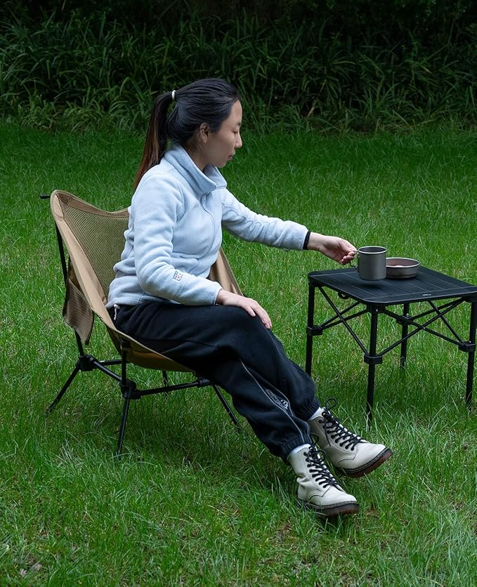 iClimb Ultralight Compact Camping Folding Beach Chair with Anti-Sinking Large Feet and Back Support Webbing (Brown - Square Frame - 2PC)