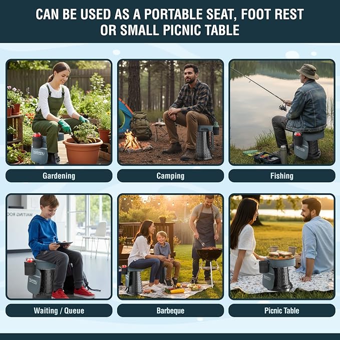 NUMANU 2026 Upgraded XXL Collapsible Stool & 3IN1 Cushioned Carry Bag, 2.6"-19.7" Height Adjustable, Max 1,000lbs Portable Retractable Telescoping Seat, Foldable Camping Stool for Adults (XXL Square)