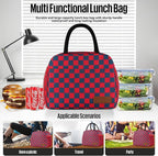 douyadady Lunch Bag Women/Men Lunch Box Women/Men (Dark blue+Red Checkerboard)