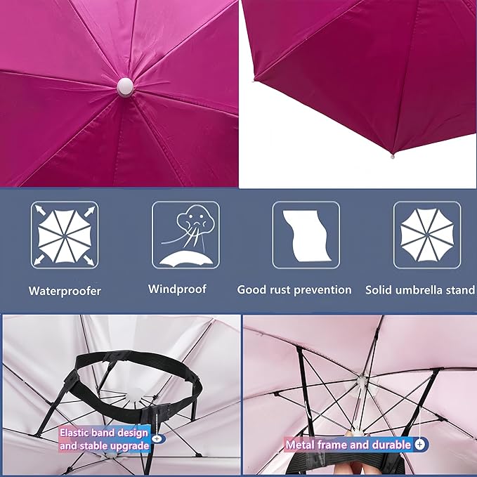 3 Pack Umbrella Hat, Sports Head Umbrella Hats for Adult Women, 26" Diameter Folding Waterproof Rainbow Fishing Headwear for Outdoor Party Beach Hiking