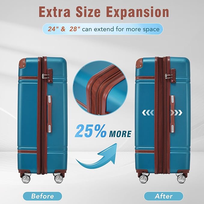 Luggage Sets, 2 Piece Carry on Luggage Set with Travel Bag, 2 Piece Expandable Spinner Hardshell Suitcase with TSA Lock, Back to School Suitcase, Women Men (Blue, 20/24 inch+Cosmetic Case)