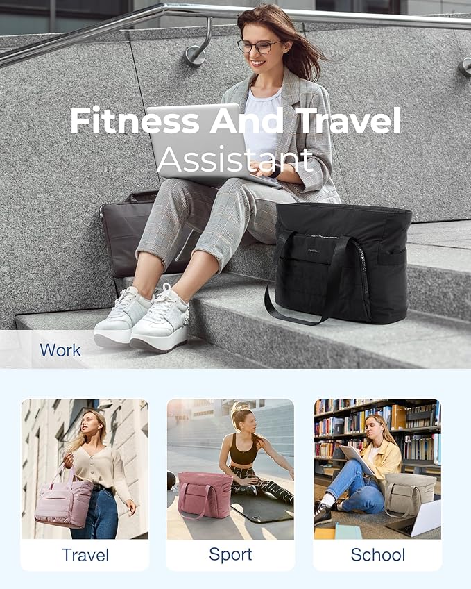BAGSMART Tote Bag for Women, Tote Bag with Zipper Work Tote with Compartments Nurse Shoulder Hanbag for Travel, Gym