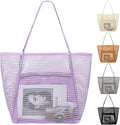 Fammart Mesh Beach Bag, Large Beach Tote with Zipper Pocket, Toys Pool Bag for Family Travel Vacation Cruise Essentials