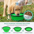 Collapsible Dog Bowls for Travel, Portable Dog Water Bowl & Food Bowl for Dogs and Cats, Foldable Pet Feeding Dish for Walking Hiking Camping with Carabiner, BPA Free (Green)