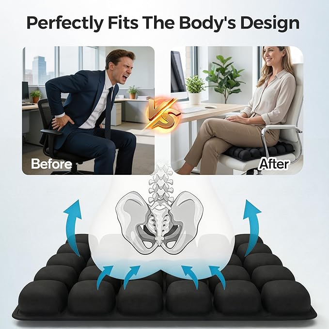 Starlo Travel Cushion Airplane Seat,Airplane Cushion for Long Flight,Press-Type Inflatable Wheelchair Seat Cushion,42 Airbags for Car,Office,Stadium,Ergonomic Comfort Support Pressure Relief-Black