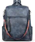 FADEON Leather Laptop Backpack for Women Designer 15.6 inch PU Laptop Bag, Ladies Travel Computer Work Backpack Blue