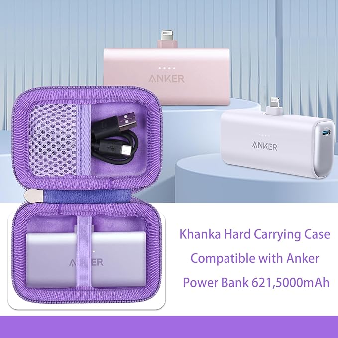khanka Hard Travel Case Replacement with Anker 621 Nano Power Bank,5,000mAh Portable Charger,Case Only (Purple)