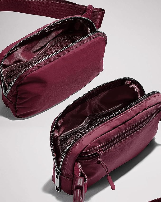 YOSHUYUKI Waist Belt Bag for Women Lulu Dupes Mini Small Crossbody Purse Sling Bag Cute Fashion Waterproof Fanny Pack Over The Shoulder Bags Fashionable Travel Running Belt Pouch Bum Bag Red Merlot