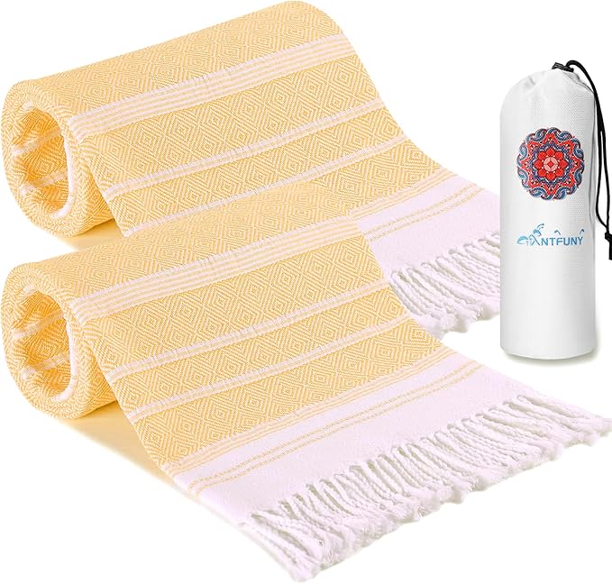 Antfuny 2 Pack Turkish Beach Towels Vacation Essentials Quick Dry Sand Free Oversized Bath Pool Swim Towel Extra Large XL Big Blanket Adult Men Travel Cruise Accessories Must Haves Clearance Yellow