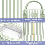 Fit & Fresh Bloomington Lunch Bag for Women - Insulated Large Lunch Box for Work with Containers, Leak-Resistant, Stain-Resistant, Zipper Closure, Thick Stripe Sage