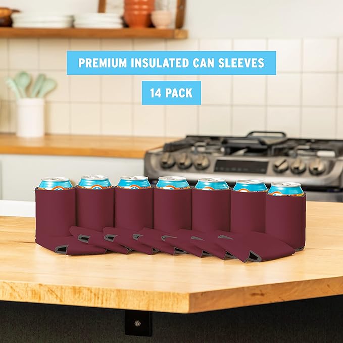 Blank Beer Can Coolers Sleeves (14-Pack) Soft Insulated Beer Can Cooler Sleeves - HTV Friendly Plain Can Sleeves for Beer Cans & Bottles - Blanks for Vinyl Projects Wedding Favors & Gifts (Burgundy)