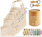 purifyou Set of 9 Mini Tote Bags with Drawstring, Reusable Organic Cotton Canvas Bags for Grocery Shopping, Dry Goods, Beach Essentials, Storage, and Travel, Washable (Large, XL)