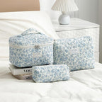 uekeboag Large Travel Quilted Makeup Bag for Women, Floral Cotton Cosmetic Bag, Coquette Aesthetic Floral Toiletry Organizer Bag