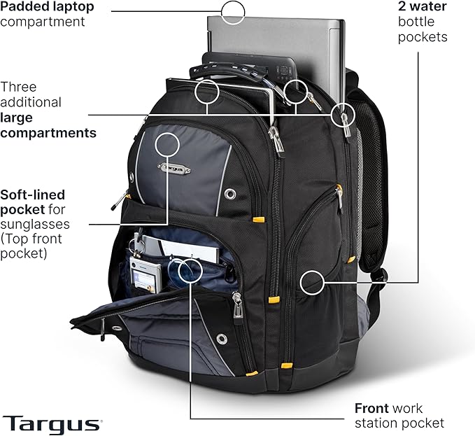 Targus Drifter II Laptop Backpack, Black/Gray – Backpack for Men for Business and Travel, Durable Water-Resistant Material, Fits up to 17" Laptops (TSB239US)