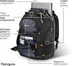 Targus Drifter II Laptop Backpack, Black/Gray – Backpack for Men for Business and Travel, Durable Water-Resistant Material, Fits up to 17" Laptops (TSB239US)