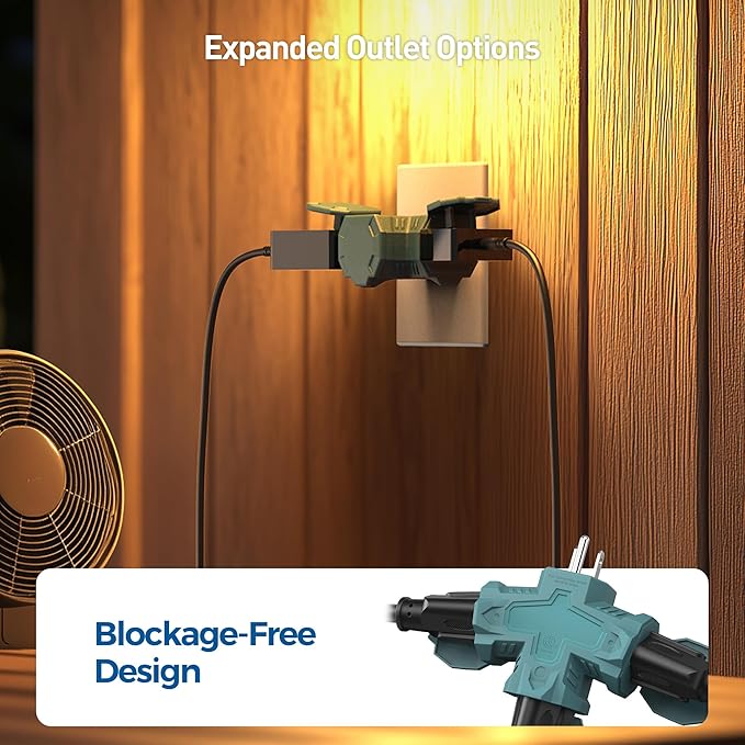 [ETL Listed] Cable Matters 2-Pack 3 Way Outdoor Plug Splitter 15A 1875W (Indoor/Outdoor Multi Plug Outlet, 3 Way Outlet Adapter) in Green