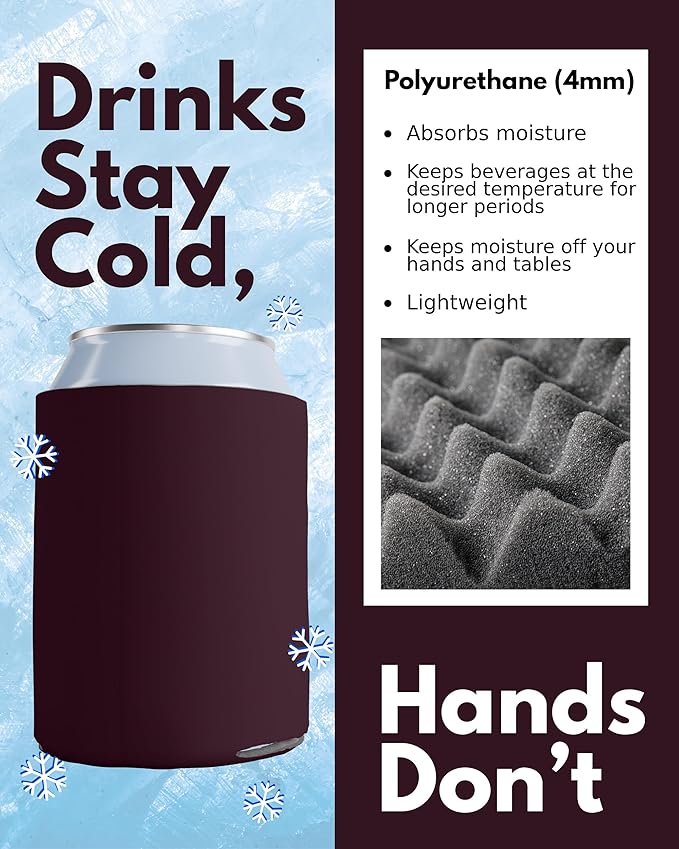 PartyPrints 25 Pack Eggplant Blank Can Cooler Sleeves, Customizable Bulk Insulated Foam for Beer, Collapsible Plain Drink Holder, Cold Soda Insulator, 12oz Regular, 16oz Tall Cans