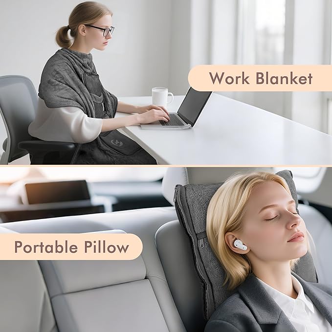 Tirrinia Travel Blanket Airplane Compact with Bag - Cozy Travel Pillow Blanket for Long Flight, Airplane Travel Essentials, Packable and Lightweight Travel Blanket and Pillow Set for Kids & Adults,