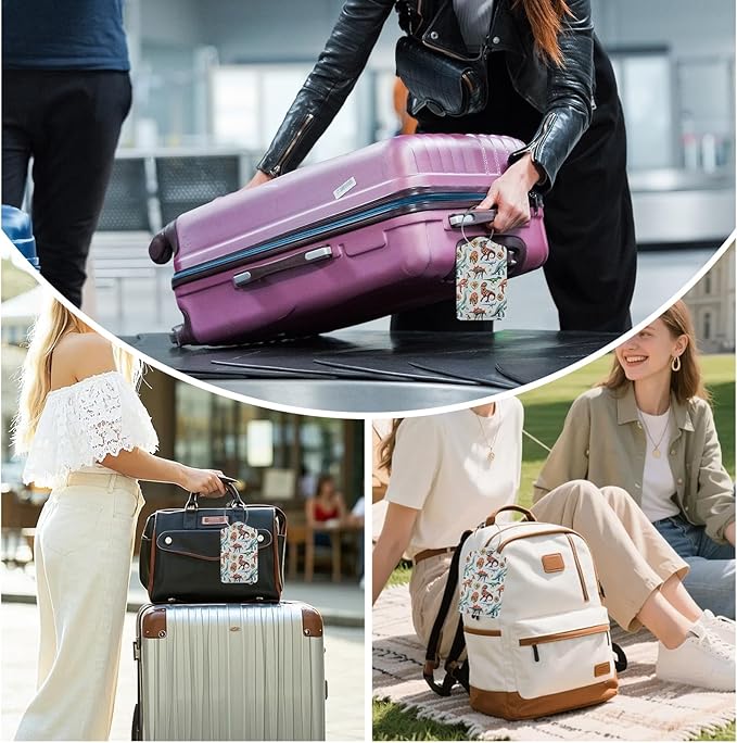 3 Pack Vintage Dinosaurs Fossil Luggage Tags for Suitcase Dinosaur Eggs PU Leather Travel Luggage Tag Privacy Cover ID Label for Women Men Baggage Backpack Handbag School Bag