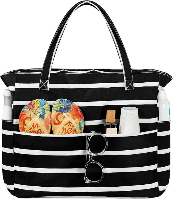 Trifabricy Beach Bags for Women Waterproof Sandproof Women Tote Bag, Large Beach Bag with Zipper for Gym Travel Vocation
