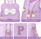 KKXIU Girls Initial Bowknot Cute Mini Backpack for Toddler, Travel Small Girl Backpacks, Personalized Birthday Gifts for Little Girls and Kids(P, Purple)
