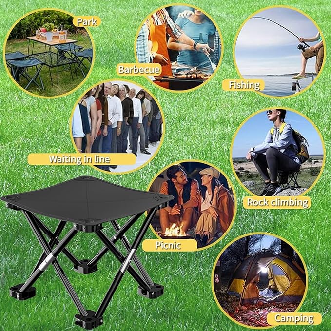 iayokocc Portable Folding Camping Stool, Outdoor Camping Lightweight Small Chair for Gardening Fishing BBQ Hiking and Beach, Stool Seat with Carry Bag(Black)