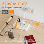 TESSAN 600W Pure Sine Wave 220V to 110V Voltage Converter US to Europe, Universal Travel Adapter with 4 USB Ports PD 35W QC 30W, EU/UK/AU/IT/India Plug Adaptor, Step Down Transformer Power Converters