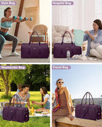 Women Weekender Travel Duffle Bag: Travel Duffel Overnight Bags with Shoe Compartment Large Carry on Tote with Toiletry Bag Weekend Traveling Yoga Gym Hospital Bag for Women with Wet Pocket 3 PCS Set