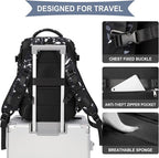 WONHOX Large Travel Backpack Women, Carry On Backpack,Hiking Backpack Waterproof Outdoor Sports Rucksack Casual Daypack Fit 14 Inch Laptop with USB Charging Port Shoes Compartment, Leaves Black