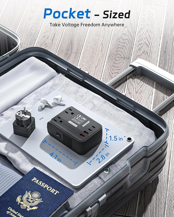DOACE 220V to 110V Converter 350W Voltage Converter US to Europe for Hair Straightener/Curling Iron Converter for European Travel with 4-Port USB Charging and UK/AU/US/EU Worldwide Plug Adapter