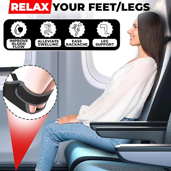 Airplane Foot Rest - Portable Foot Hammock for Plane Travel, Comfortable Airplane Footrest for Long Flights, Swelling Relief - Travel Essential
