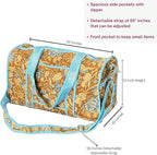 ATOSII Large Duffle Bag, Handblock Print 100% Quilted Cotton for Overnight Trip, Travel Weekender, Luggage, 2 Pockets with Zipper, 1 Front Pocket, Detachable Long Strap, 20 X 10 X 12 Inches, Sienna