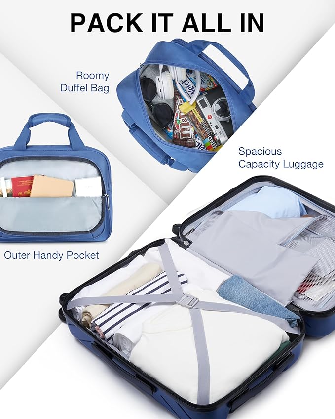 BAGSMART 2 Piece Luggage, 20 Inch Carry On Suitcase with Spinner Wheels, Polycarbonate Material, Blue