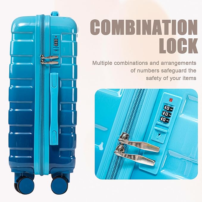 20 Inch Carry on Luggage with 14 Inch Cosmetic Case, 2 Pcs Hardshell Lightweight Durable Spinner Suitcase Set for Travel, Women, Men, TSA Lock, ABS, 20+14 Inch, Navy Light Blue
