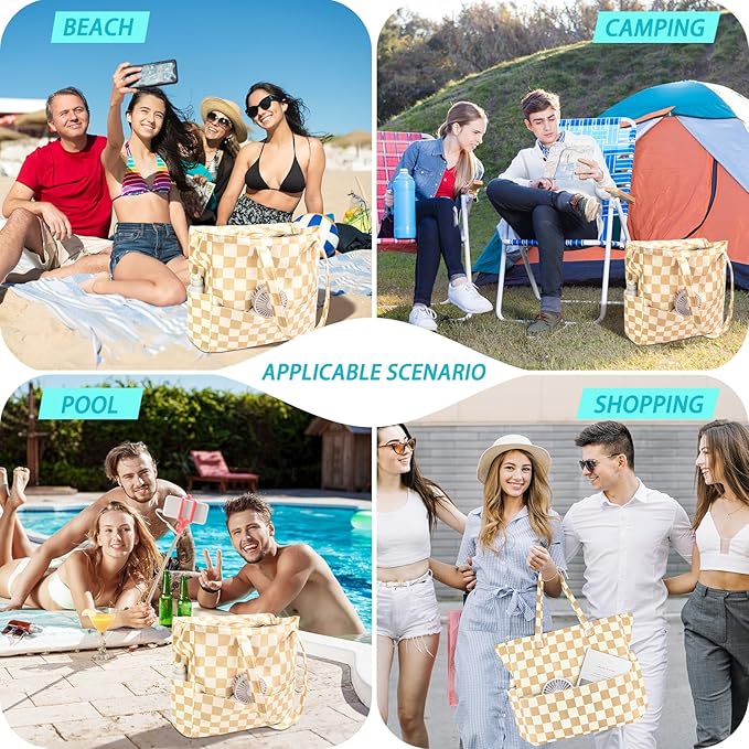 Iioscre Beach Bag for Women, Causal Hobo Pool Bags with Zipper Inner Pocket, Foldable Swim Tote Bag for Vacation Essentials